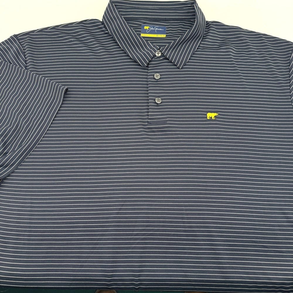 Jack Nicklaus Golden Bear Golf Polo Shirt‎ Mens XXL Navy Blue White Striped